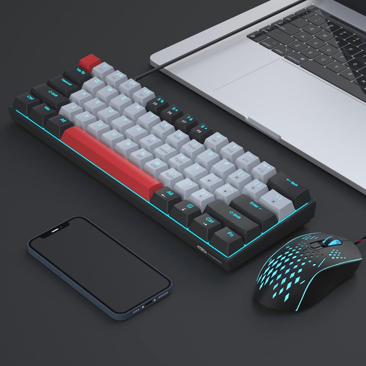 60% Mechanical Gaming Keyboard, White Gaming Keyboard with Red Switches, Detachable Type-C Cable Mini Keyboard with Blue LED Light for/PC/Laptop