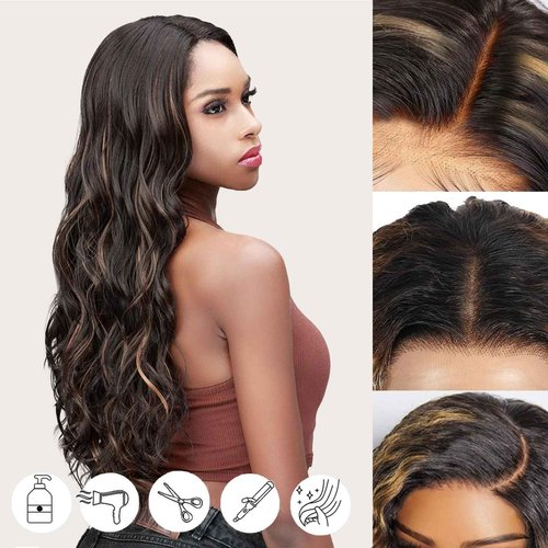 ManeMajesty 13x6 Lace Front Wigs Human Hair Balayage Highlight Ombre Body Wave Lace Front Wigs Human Hair Pre Plucked 180% Density HD Lace Glueless Wigs for Black Women 12 Inch FS1B/30