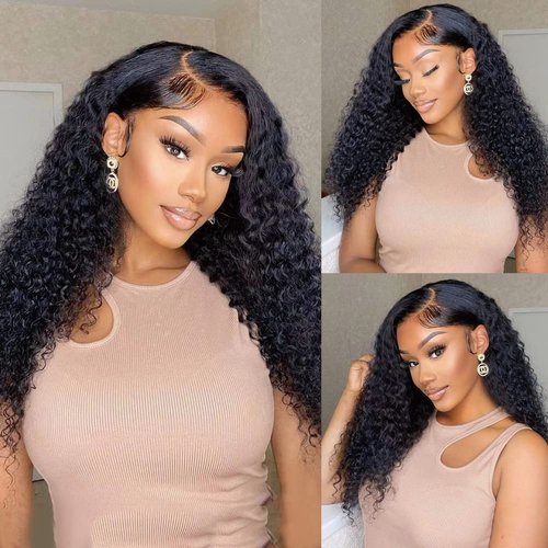 13x4 Lace Front Wigs Human Hair 200 Density Deep Wave Wigs Pre Plucked with Natural Baby Hair for Women HD Transparent Lace Frontal Wigs Brazilian Virgin Deep Curly Wigs Natural Hairline 18 inch