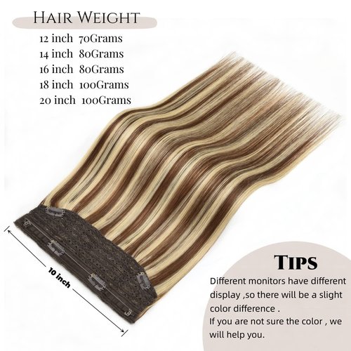 Invisible Wire Extensions Clip in Hair Extensions with Fish Line 20inch Wire Hair Extensions Real Human Hair 100g Ombre Highlights Brown to Blonde #4/613