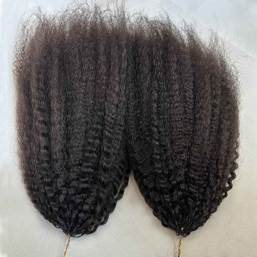 Feather Crochet Hair Kinky Straight Human Hair For Black Women Pre-Separated Knotless Invisble Micro Loop Hair Extensions Crochet Human Hair For Braiding 16inch 120g
