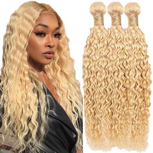 Fabimiya 14 16 18 Inch Bundles Human Hair Blonde 613# Jerry Curly Human Hair Bundles Unprocessed Soft Sewn In Hair with Double Weft for Black Women