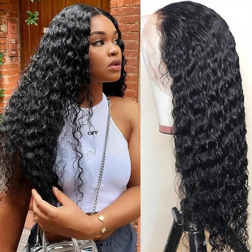 Nsvnsv 13x6 Deep Wave Lace Front Wigs Human Hair Wigs for Women 180% Density HD Transparent Deep Curly Lace Frontal Wigs Human Hair Pre Plucked with Baby Hair Natural Color 20 Inch