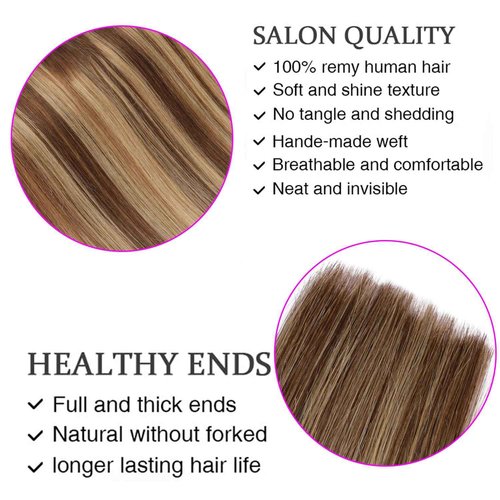 ORIGEN Clip in Hair Extensions Real Remy Human Hair Chocolate Brown to Caramel Blonde Highlights Straight Hair for Women 7pcs 120g 16 Inches