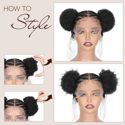 FAVE Cornrow Wig with Afro Puff Real HD Full Lace Cornrow Braided Wigs for Black Women Afro Wig with Baby Hair Braided Wig for Daily Use