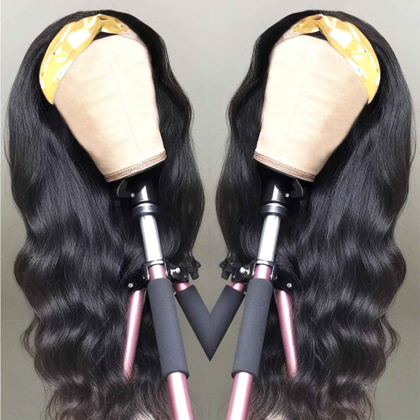 20 Inch Body Wave Human Hair Headband Wig - Half Wigs, Brazilian Glueless, 150% Density, Natural Color