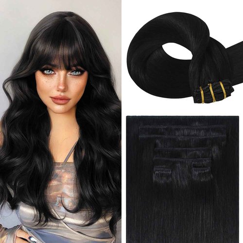 Black Clip in Hair Extensions Real Human Hair 18 Inches 7pcs Jet Black Human Hair Extensions 85g #1 Silky Straight 100% Human Hair Clip in Extensions
