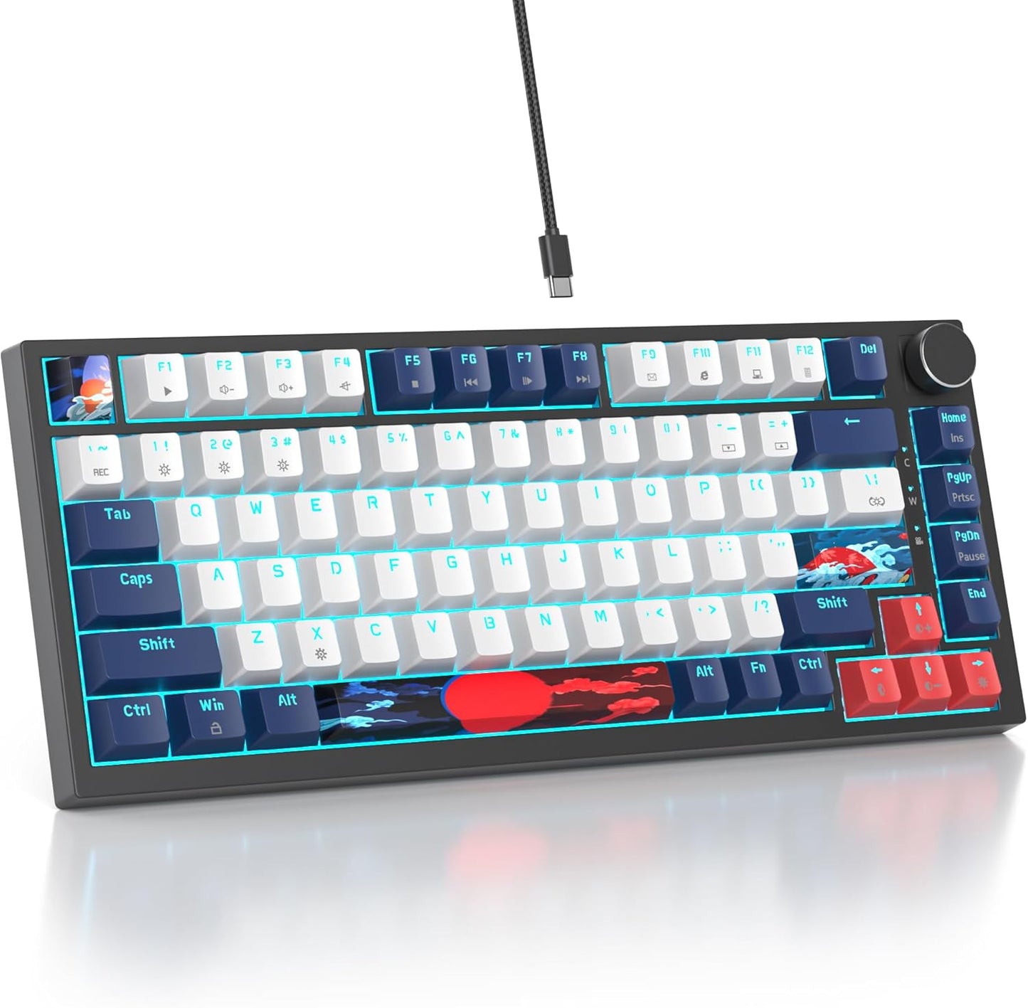 75% TKL Wired Mechanical Keyboard,RGB Backlit Gasket Mount 82 Key Hot Swappable Custom Linear Red Switch Gaming Keyboard with Volume Knob & PBT Keycaps (82 Monster B)