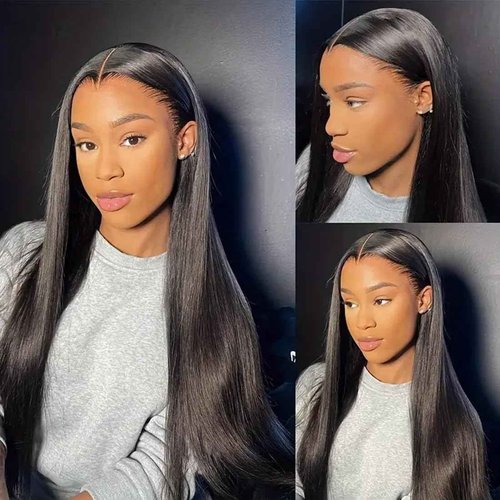 URUNIK 5x5 HD Lace Closure Wigs Human Hair 250 Density Wear and Go Glueless Wigs Human Hair for Women Pre Plucked Pre Cut with Baby Hair Bleached Knots Ready to Wear Black Straight Wig
