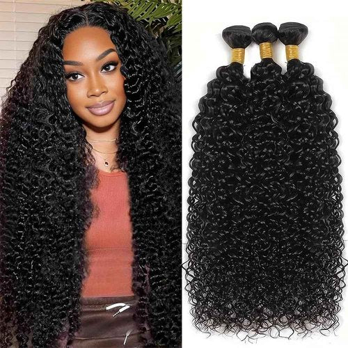 Human Hair Bundles Curly Wave Color #1B Natural Black Quick Weave Wet and Wavy Unprocessed Native Virgin Raw Trippy Hair Extensions 3 Bundles 30 32 34 Inch Kinkycurly Bundle Double Weft for Woman