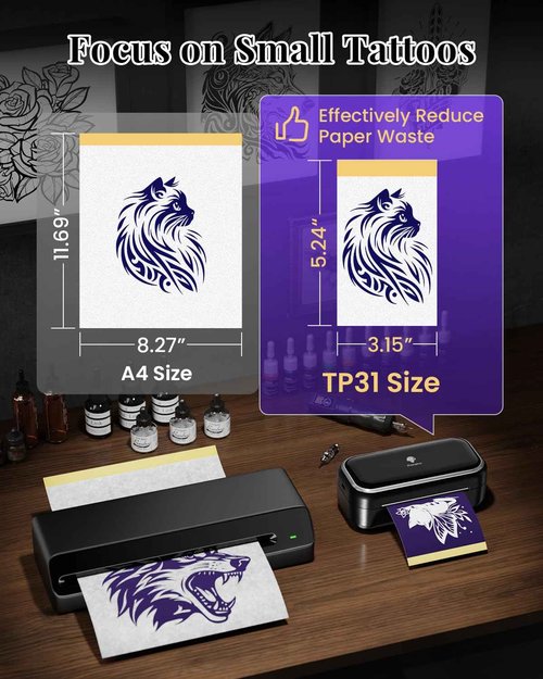 Phomemo TP31 Tattoo Stencil Printer -Mini Tattoo Printer Machine with 30pcs Transfer Paper,Small Portable Tattoo Machine for Beginners/Enthusiast/Artists,Easy to Use with Smartphone,Pad- Black