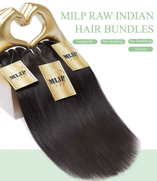 mlip Raw Bundles Human Hair Straight, No Tangle Shedding, Keep Texture Silky Soft After Multiple Washes, 15A Raw Indian Hair Bundles 20 Inches, Triple Lifespan 3X