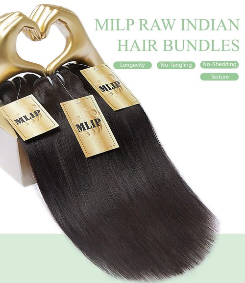 mlip Raw Bundles Human Hair Straight, No Tangle Shedding, Keep Texture Silky Soft After Multiple Washes, 15A Raw Indian Hair Bundles 18 Inches, Triple Lifespan 3X