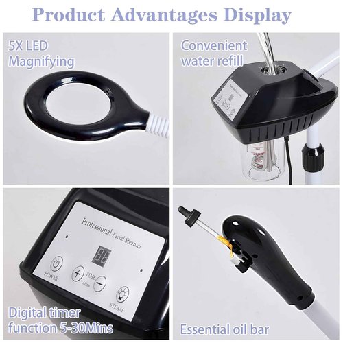 Wuissvnb Facial Steamer Professional, 2 in 1 Facial Steamer with 5X Magnifying Lamp, Ozone Face Steamer, Suitable for Home or Beauty Spa Use