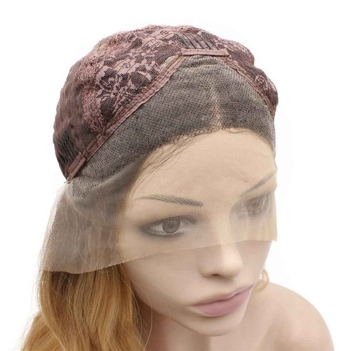 MX angel Long Wavy Blonde Ombre Synthetic Lace Front Two Tone Half Hand Tied Heat Resistant Fiber Hair Wig