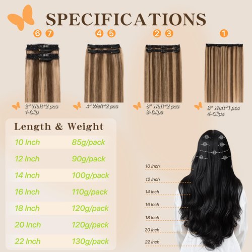 TESSHAIR Remy Hair Extensions Clip in Human Hair 18 Inch Straight Real Hair Extensions Clip in Human Hair 120g 7Pcs, Medium Brown Mixed Dark Blonde