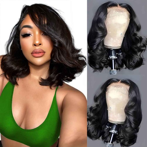 Aolisox 14 Inch Bob Wig Human Hair 13x6 Body Wave Lace Front Wigs Human Hair 200 Density HD Lace Frontal Wigs Short Body Wav Wigs for Women Pre Plucked Natural Black