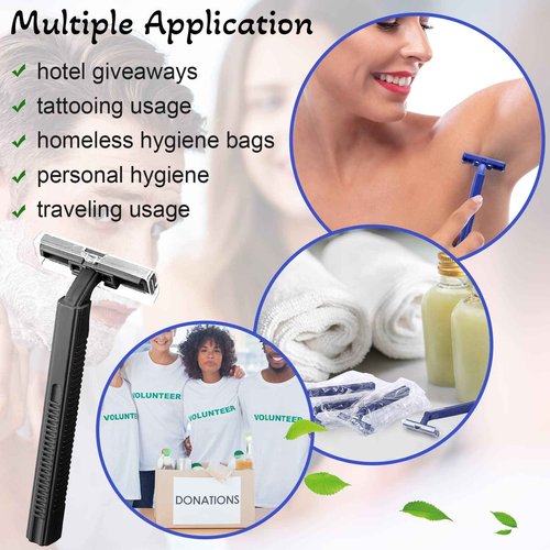 Chumia 500 Pcs Disposable Twin Blade Razor Shaving Safety Razor for Men Individually Wrapped with Clear Safety Cap Bulk Packed Portable for Hotel Guest House Travel Home Use(Black)