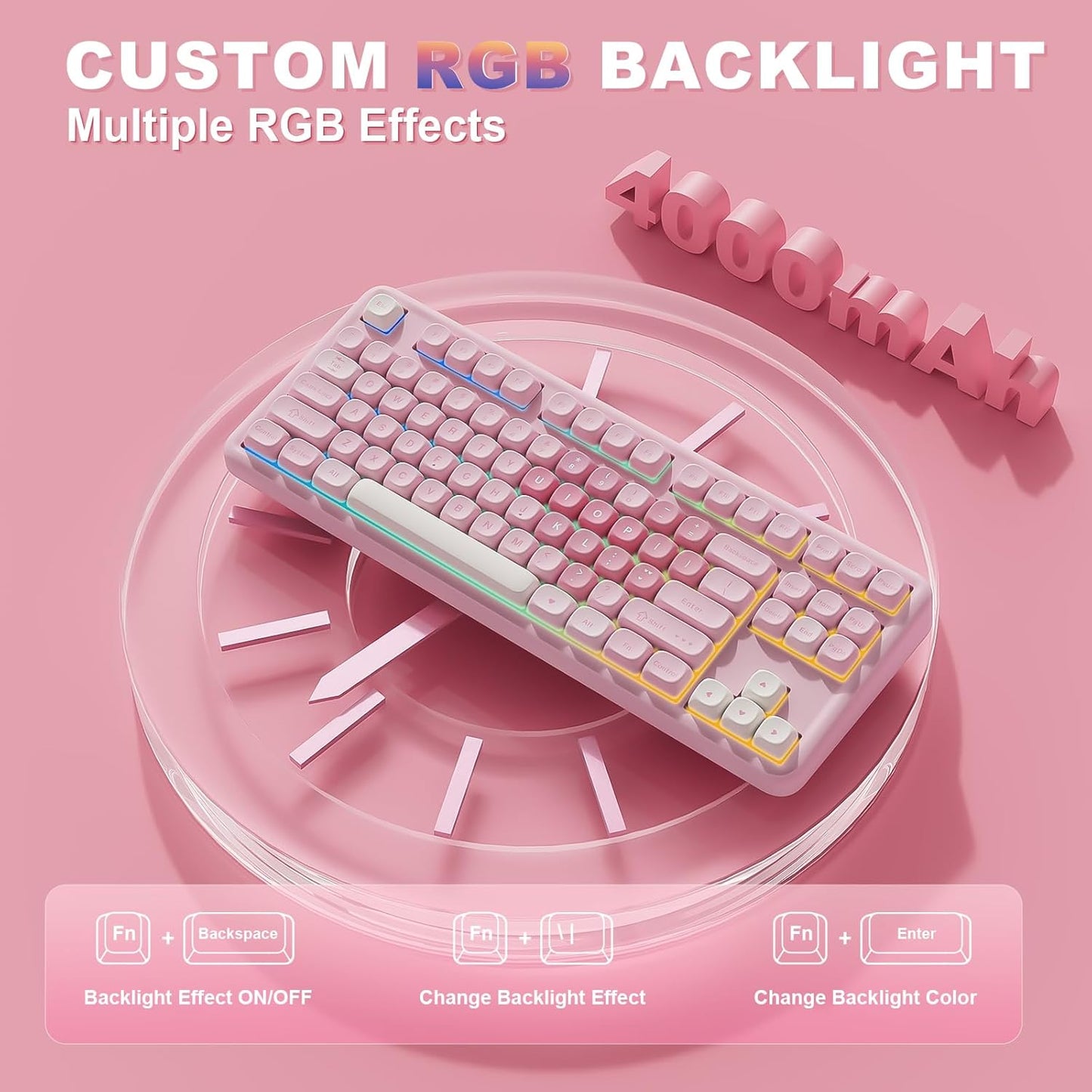 YUNZII B87 Wireless Mechanical Keyboard,QMK/VIA Programmable,TKL Layout 87 Keys,BT/2.4G/USB-C,Hot Swap Gasket Mount RGB Backlit Gaming with Wrist Rest for Win/Mac(Purple, Cocoa Cream V2)
