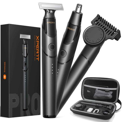 Trimcoo 2025 Upgraded Beard & Nose Hair Trimmer Kit, [All-in-One] 12 in 1 Rotating Comb, Travel Body Hair Electric Shaver for Men, USB-C Fast Charging, Painless Razor Waterproof Wet/Dry, Black(Pack)