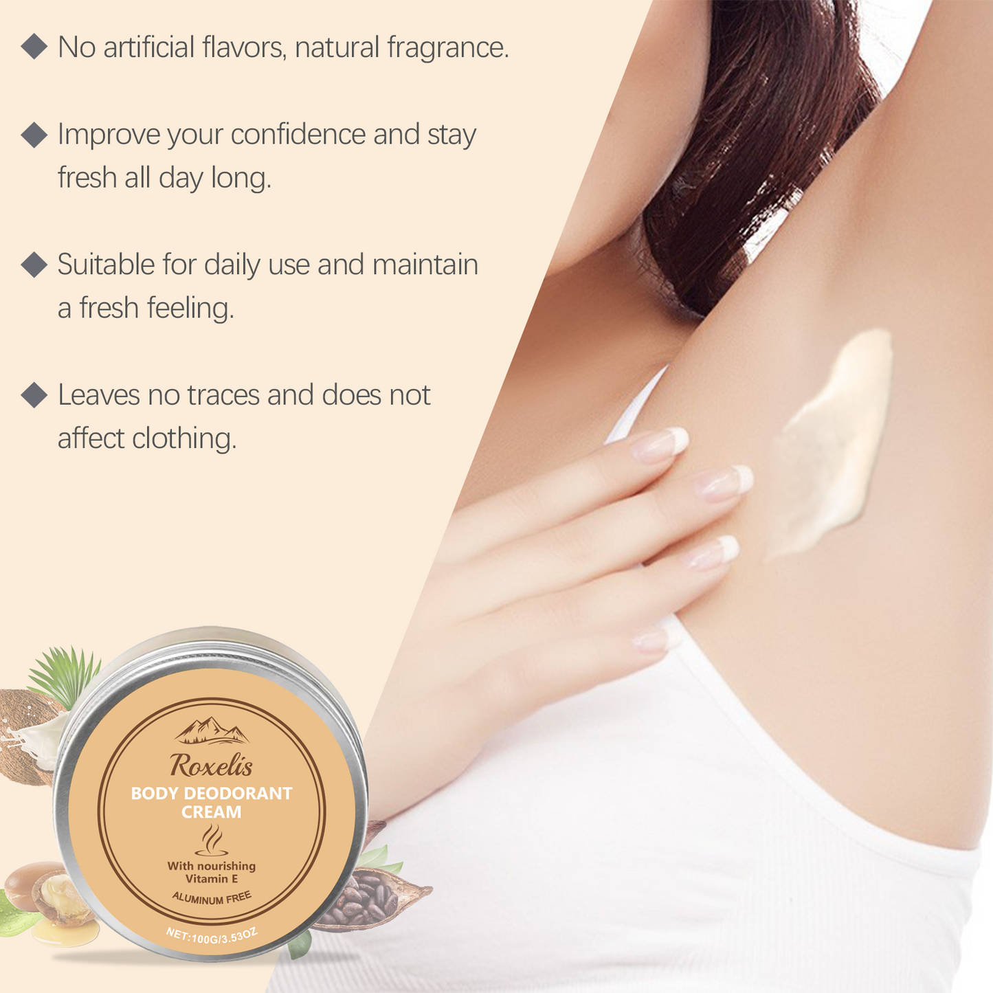 Moisturizing Deodorant Body Cream with Coconut Oil & Tocopherol