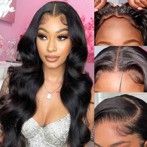 WZOWZO Glueless Wigs Human Hair Pre Plucked Pre Cut 5x5 HD Lace Closure Wigs Human Hair 180% Density Wear and Go Body Wave Lace Front Wigs Human Hair for Women 28 Inch