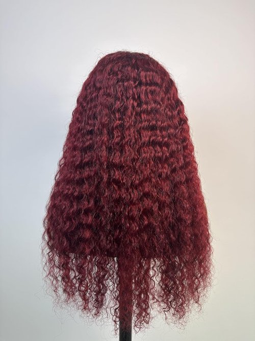 Doiwile Burgundy Curly Wig with Bangs Human Hair 4x4 HD Lace Glueless Wig Human Hair Curly Wave Human Hair Wigs with Bangs for Black Women (Burgundy, 20inch)
