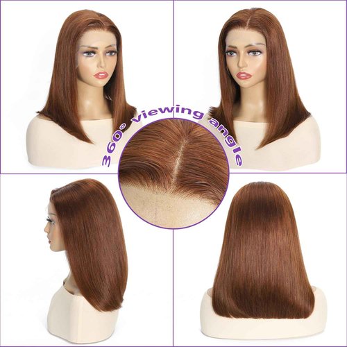 FATIAO #4 Brown Bob Lace Front Wigs Human Hair Straight HD Transparent Brown Bob Wig Human Hair Wear and Go Glueless Wig Pre Plucked Short Bob Wigs For Black Women 14inch
