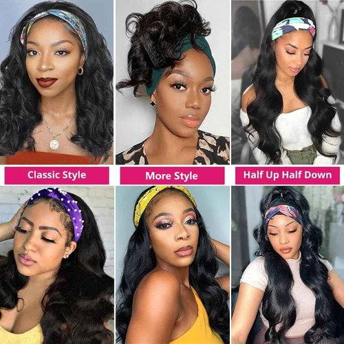Sungirl Headband Wig Human Hair Body Wave Headband Wigs for Black Women 26 Inch None Lace Front Wig Wear and Go Glueless Machine Made Brazilian Virgin Body Wave Natural Color