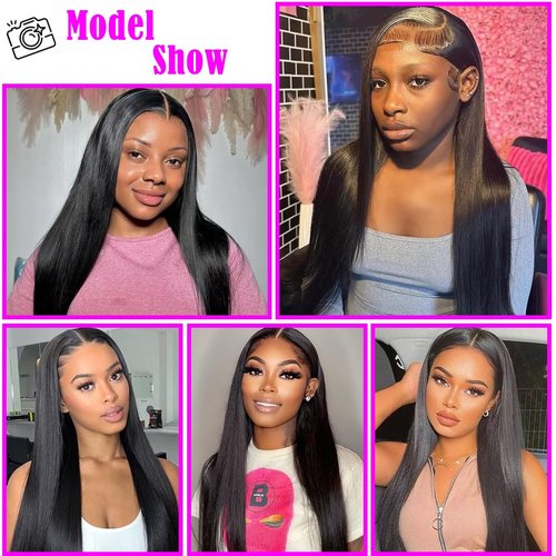 Usweety 26inch Lace Front Wigs Human Hair 13x4 HD Lace Front Wigs Human Hair Pre plucked 180% Density Frontal glueless wigs human hair for women (1B# 180% Density, Straight 26inch)