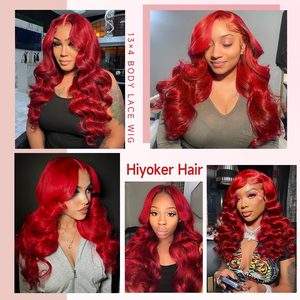 Hiyoker Red Lace Front Wigs Human Hair Pre Plucked Body Wave Red Wig 200 Density Frontal Wigs13x4 HD Red Wig Human Hair 26 Inch