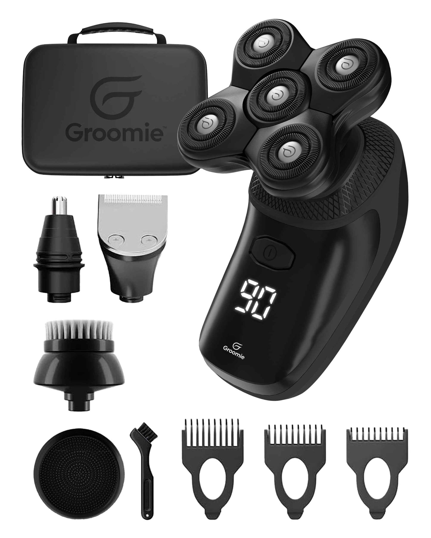 GROOMIE BaldiePro On The Go Travel Kit - Electric Head Shaver for Bald Men & Black Travel Case - 10,000 RPM Motor Hair Razor with Rotary Blades & Sleek Portable Hard Case Shaving Kit Travel Organizer