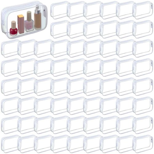 Sanwuta 100 Pcs Clear Makeup Bags Bulk Tsa Approved Toiletry Bag for Travel Transparent Cosmetic Bag PVC Waterproof Travel Small Pouches with Zipper for Men and Women(White)