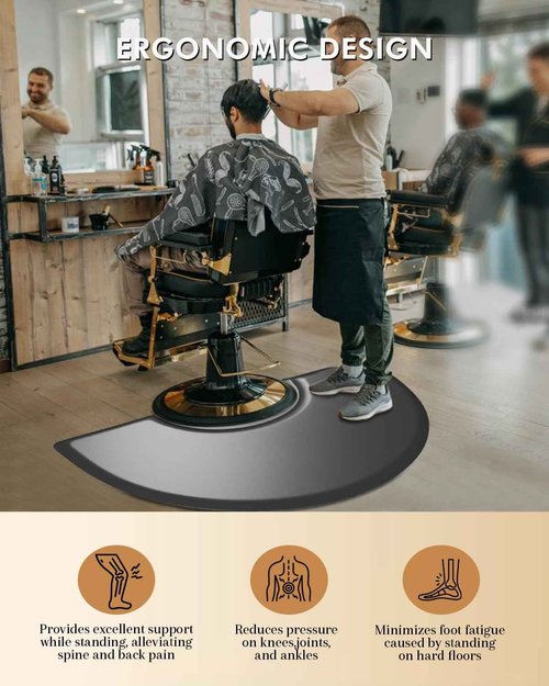 Artist hand 3 ft. x 5 ft. Barber Chair Mat Salon & Barber Shop Chair Anti-Fatigue Mats Comfort Salon Chair Mat,Black Semi Circle - 1/2 in. Thick,2 PCS