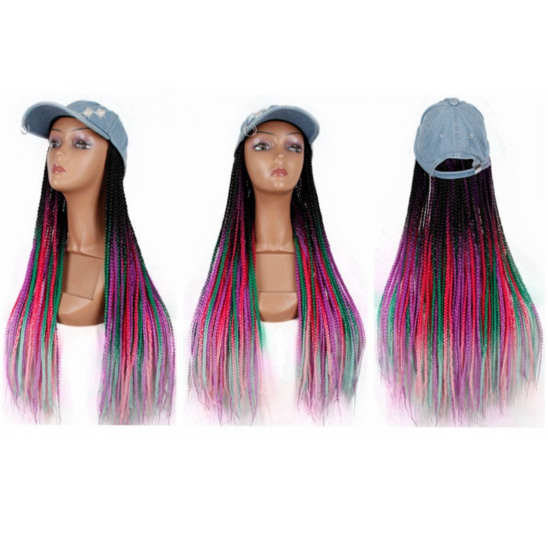 Colorful Cowboy Hat Wig Accessory - Handwoven Ponytail Style