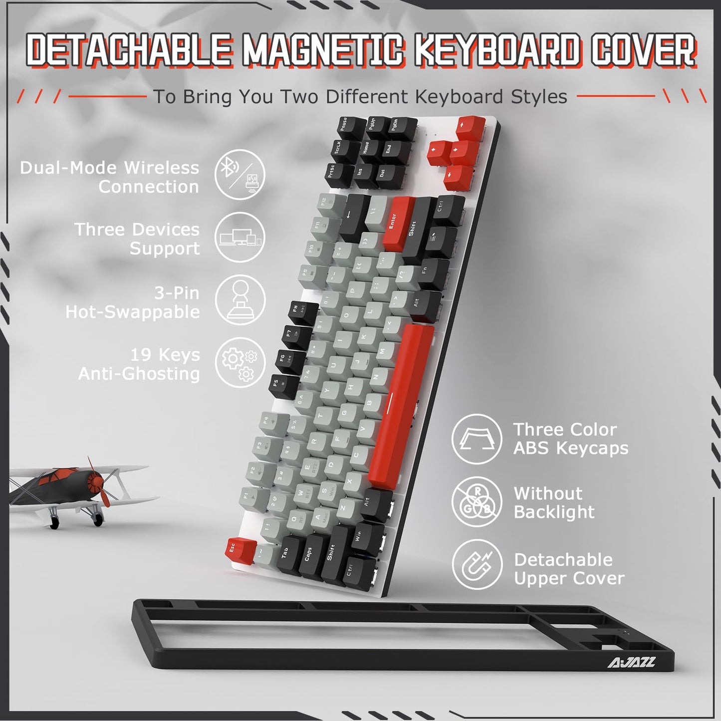 Ajazz AK871 Wireless Mechanical Keyboard,75% Mechanical Gaming Keyboard with USB Hub,2.4Ghz/Bluetooth 5.0 Dual Mode 87Keys Hot Swappable TKL Keyboard OEM Keycaps for PC/MAC(Linear Pre-lubed Switches)