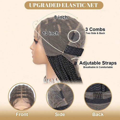 lounoke 13x8 Braided Lace Front Wigs for Black Women, 36 inch Knotless Box Braids Wigs with Baby Hair, Black Synthetic Medium Braided Wig