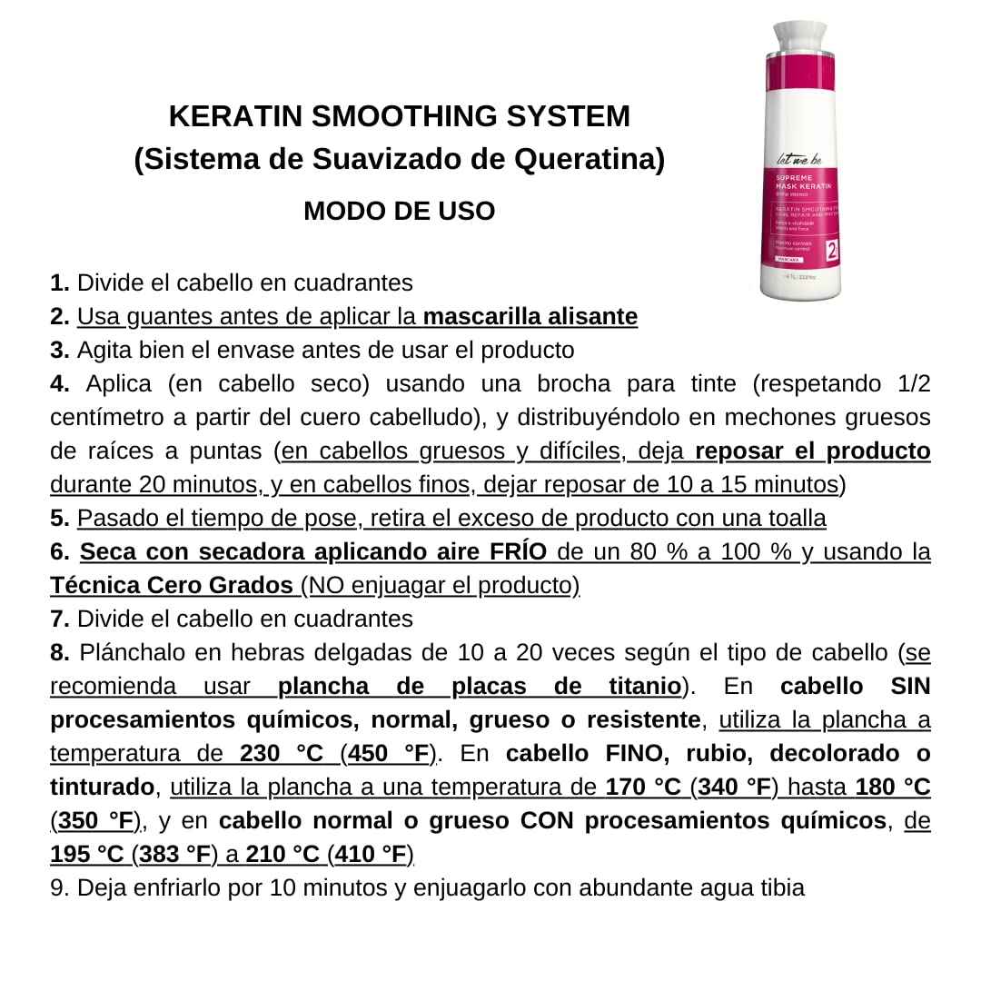 Let Me Be Keratin Hair Kit – Progressive Supreme Mask & Deep Cleansing Shampoo 2x1L (33.8 fl oz) – Frizz Control, Intense Shine – Professional Smoothing System for All Hair Types