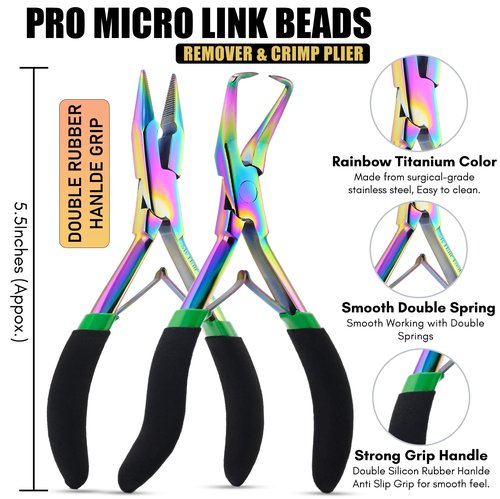 My Hair Tools Professional Hair Extension Tools Kit Includes Micro Link Beads Remover & Crimp Pliers Set, Hair Cutting & Styling Scissors Set, Hair Parting Tool, Hair Extensions Loop Tool (Rainbow)