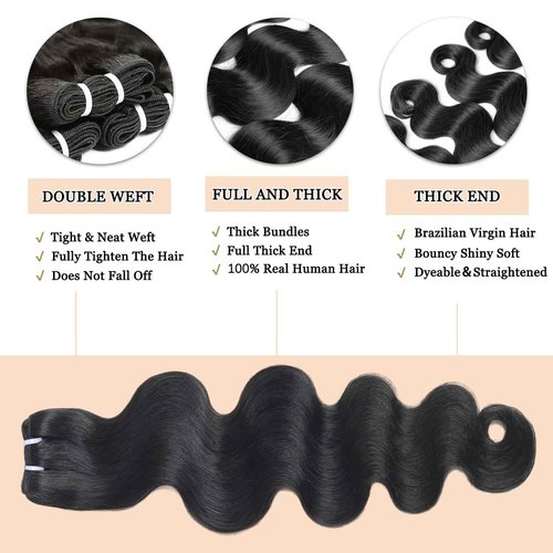 Body Wave Bundles Human Hair 20 22 24 Inch 12A 4 Bundles 100% Unprocessed Brazilian Virgin Remy Hair Body Wave Human Hair Bundles Hair Extensions Natural Color