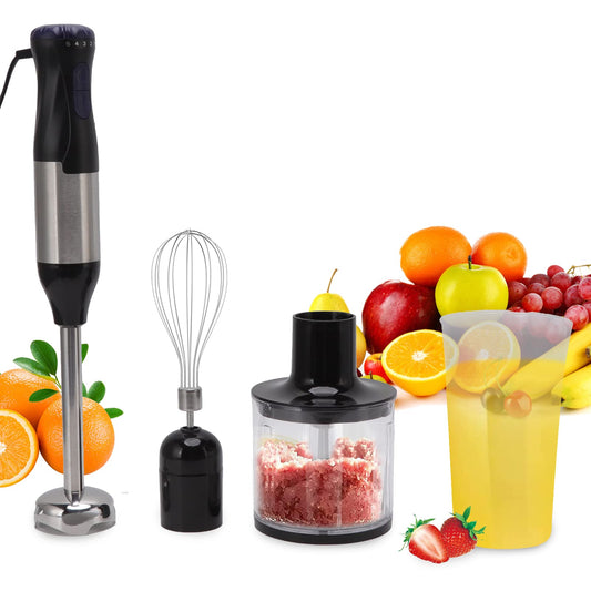 4 In 1 Multifunctional Hand Blender, Immersion Hand Blender, Stainless Steel Food Processor 700ml Mixing Cup 500ml Meat Grinding Bowl US Plug 110V