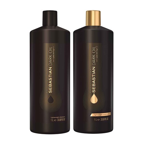 Sebastian Professional Dark Oil Lightweight Shampoo and Conditioner Set, Infused with Jojoba Oil & Argan Oil, Liter Set
