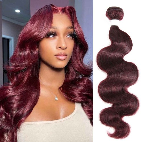 REMY HAIR 99j Bundles Body Wave Human Hair Bundles Red Burgundy Hair Extension 1 Bundle 18 Inch Brazilian Virgin Human Hair for Black Women Body Wave Bundles