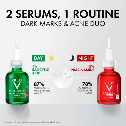 Vichy Acne Prone Skin Bundle, Normaderm BHA Exfoliating Serum and LiftActiv B3 Niacinamide Serum