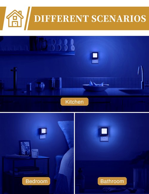 DORESshop Blue Night Light [2 Pack], Night Lights Plug Into Wall, Night Light Dusk to Dawn Sensor, LED NightLight Adjustable Brightness, Bedroom, Bathroom, Hallway, Stairs, Christmas, Party