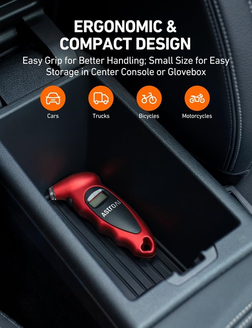 AstroAI Digital Tire Pressure Gauge 0-150PSI, Accurate in 0.1 Increments, Tire Pressure Gauge with Backlit LCD and Presta Valve Adaptor, 4 Units of Measurement for Car Truck Bicycle, Red