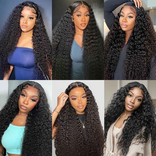 QNCKS 13x6 Deep Wave Lace Front Wigs Human Hair HD Lace Frontal Wigs Human Hair Pre Plucked 200% Density Deep Curly Wig for Women Natural Black 20 Inch