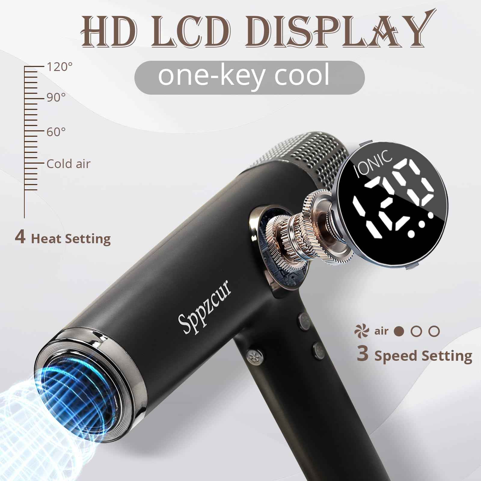 Professional High Speed Hair Dryer with Diffuser, Ionic Blow Dryer 1600W 110000rpm Lightweight Portable Hair Dryer with BLDC Motor, 3 Nozzles, for Women, Men, Travel