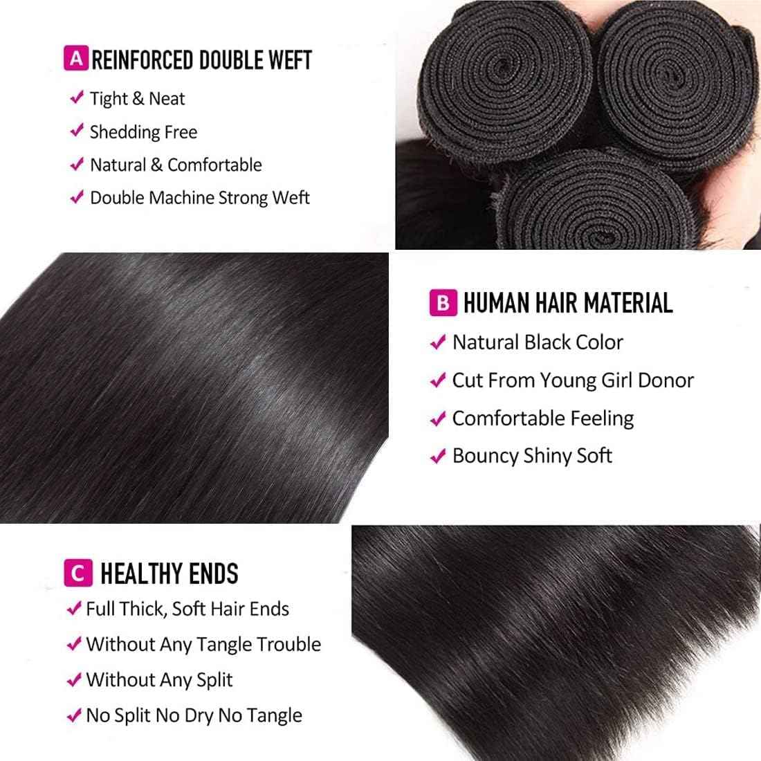 Giginger Bundles Human Hair 26 28 30 Inch Human Hair Bundles Natural Black Unprocessed Quick Weave Soft Sewn In Hair Extensions for Black Women