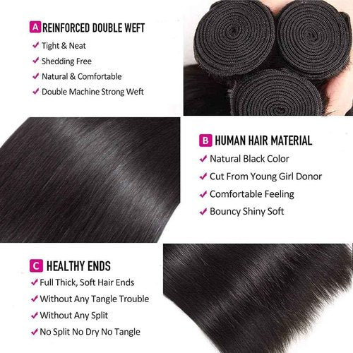 Condescension Brazilian Human Hair Bundles 26 28 30 Inch Straight 3 Bundles Human Hair 100% Unprocessed Remy Brazilian Virgin Weave Hair Natural Black for Women